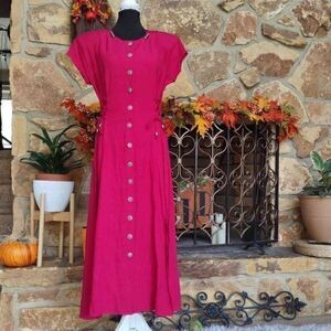Vintage 1990s Scarlett Button Up Fusia Maxi with Silver Detail - See Measurement